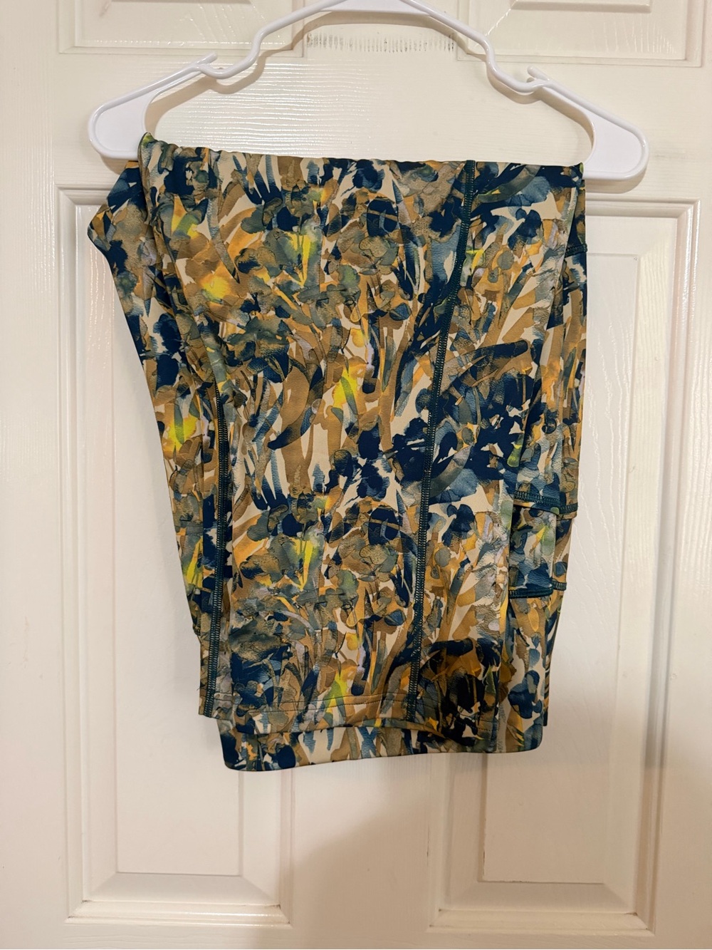 tek gear Navy, Tan and Yellow Abstract Floral Leggings